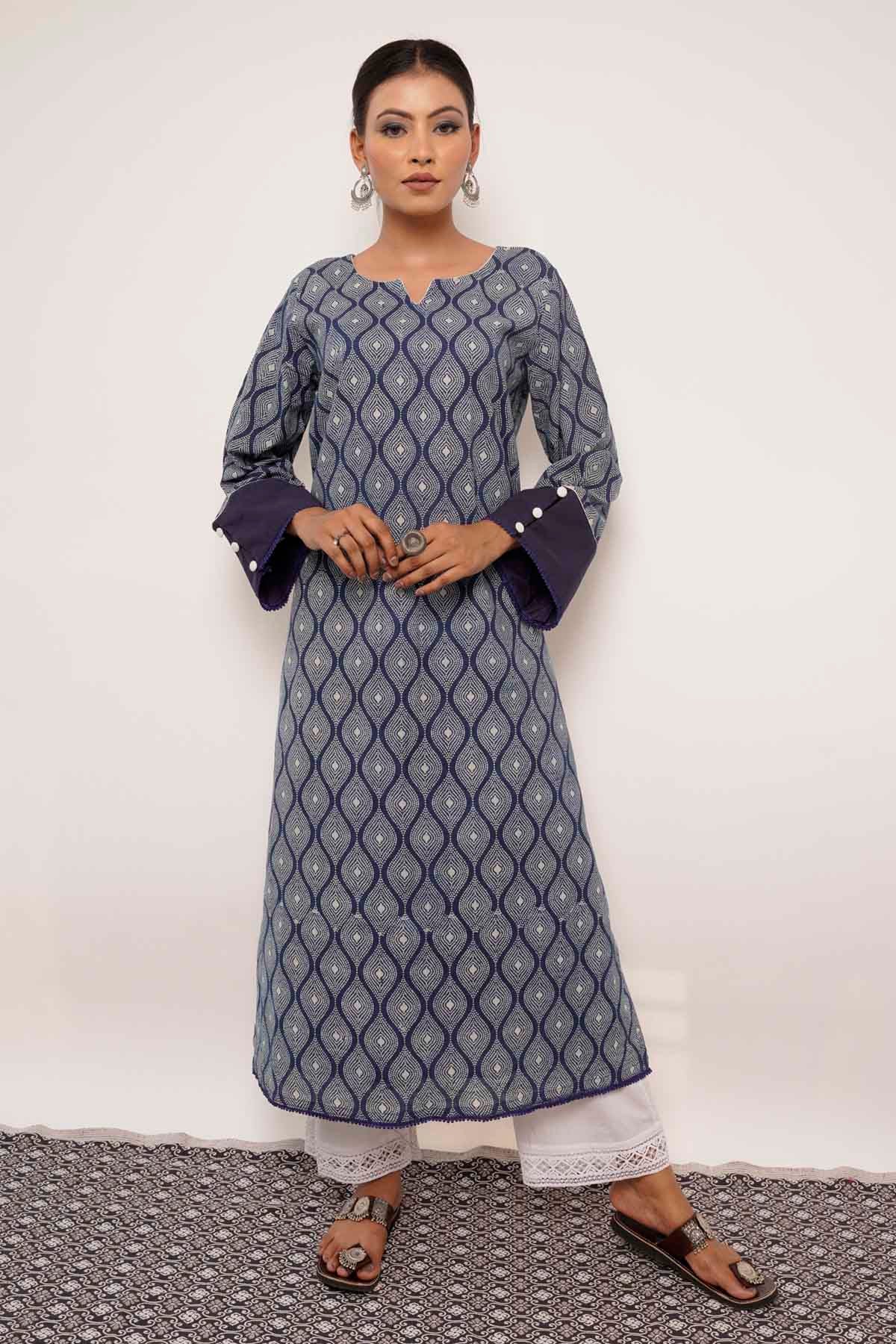 Buy Indigo Embellished Kurta Set for Women Online